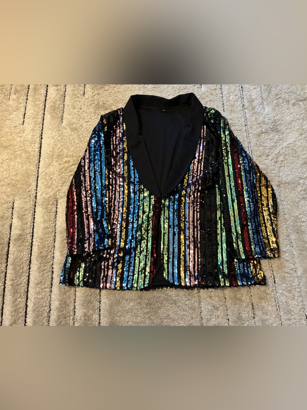 Source Unknown Black Blazer with Multicolor Sequin Stripes